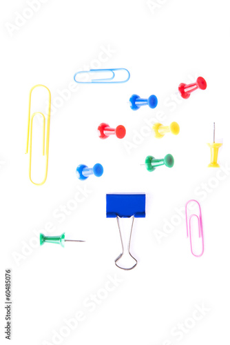 Colorful office equimpent- clips and drawing pins.