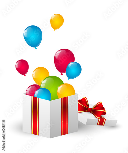 Gift box with color balloons