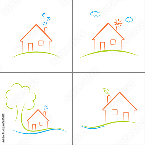 Eco house icons set