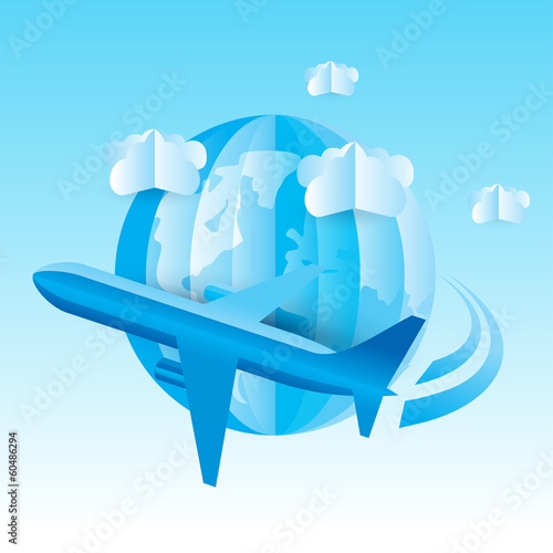 plane globe origami 3d paper airplane fly cloud globe