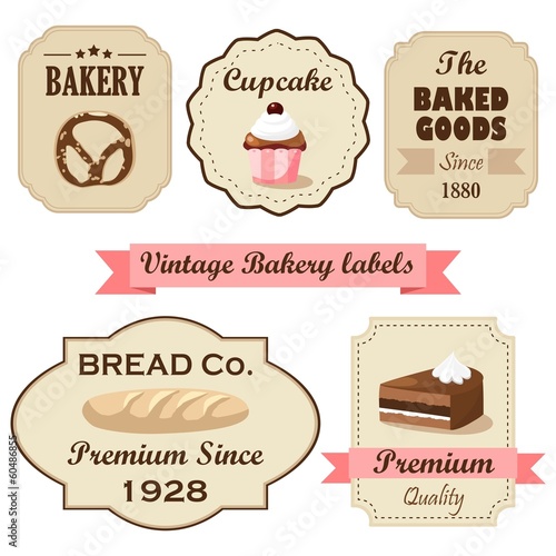 Set of vintage retro bakery labels, stamps and design elements