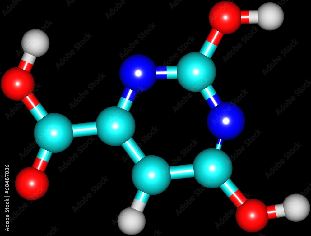 Orotic acid molecular structure isolated on black Orotic acid molecular structure isolated on black