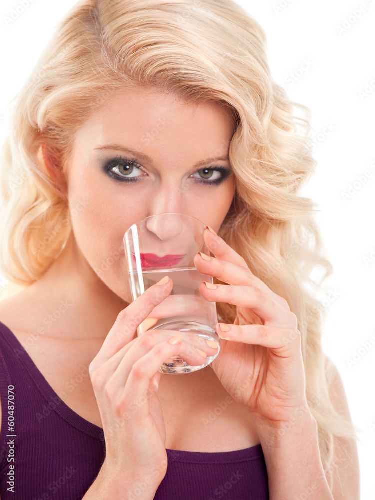 Pretty blond hair girl drinking water Pretty blond hair girl drinking water