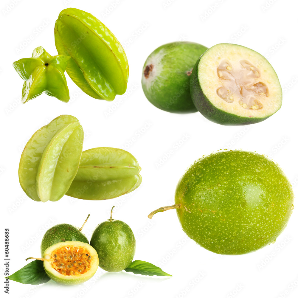 Green exotic fruits, isolated on white Green exotic fruits, isolated on white