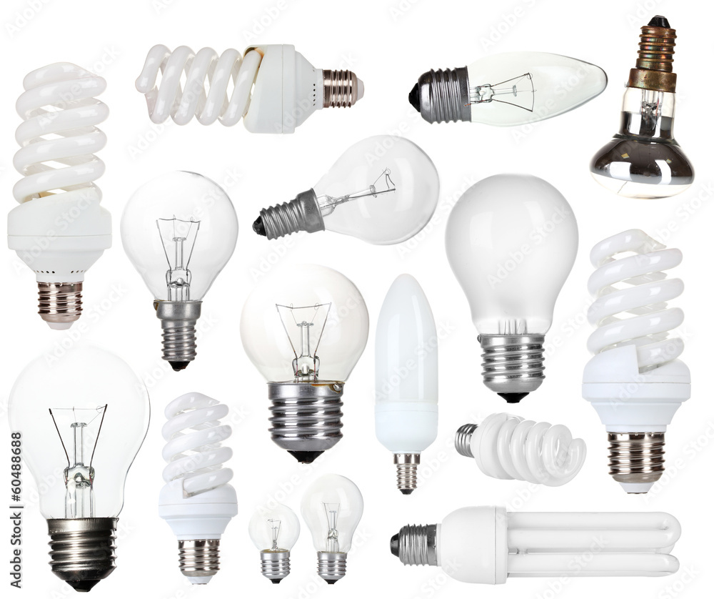 Collage of light bulbs isolated on white Collage of light bulbs isolated on white