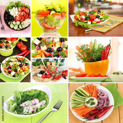 Collage of different salads