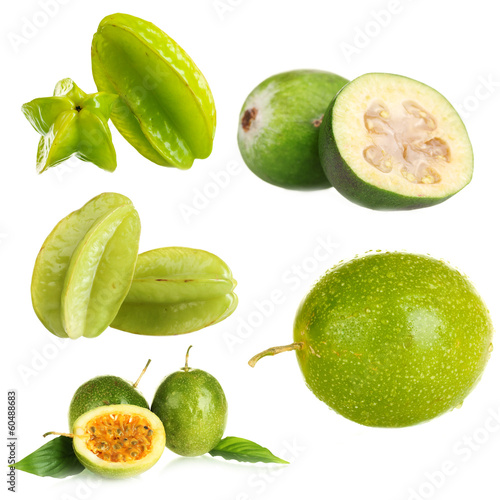 Green exotic fruits, isolated on white