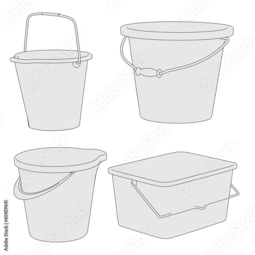 cartoon image of water buckets set