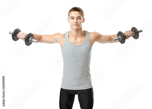 Fit man exercising with dumbbells