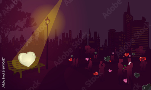 Lonely white heart in Valentine  - silhouette version