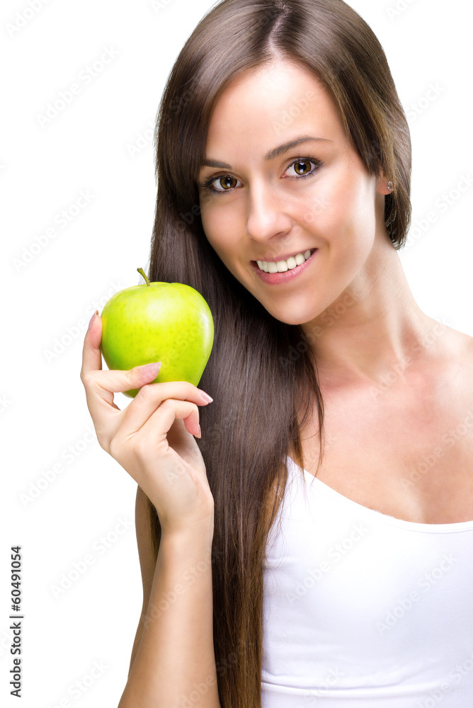 Healthful eating-Beautiful natural woman holds an apple Healthful eating-Beautiful natural woman holds an apple