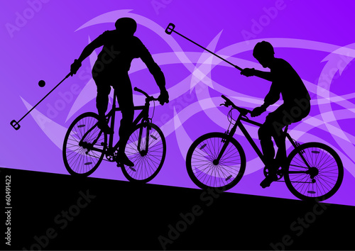 Bike polo game players active men cyclists bicycle riders in abs
