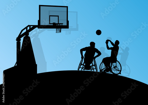 Active disabled young men basketball players in a wheelchair det