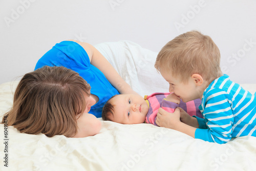 mother with two kids enjoying time together