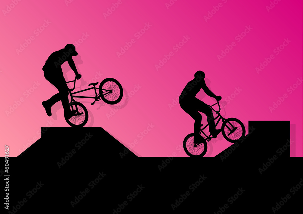 Obraz premium Extreme cyclists bicycle riders active children sport silhouette