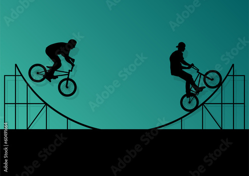 Extreme cyclists bicycle riders active children sport silhouette