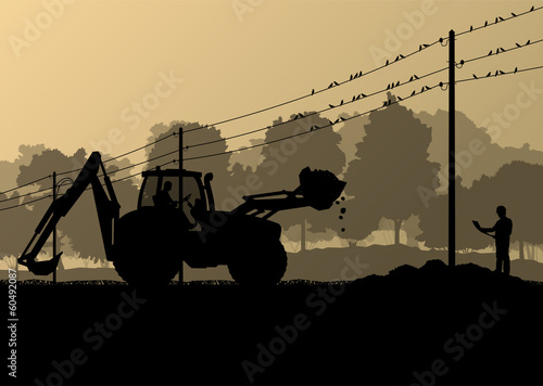 Electricity high power voltage line with construction engineers