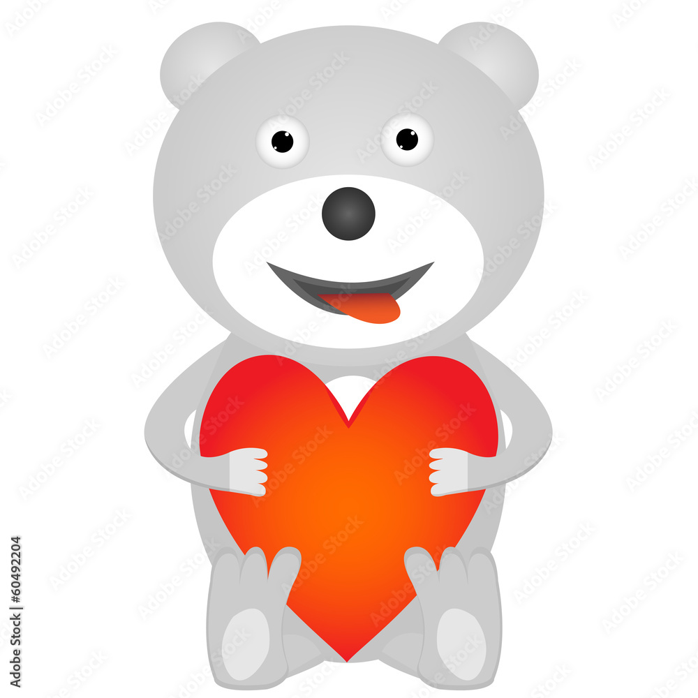 Obraz premium Cute vector teddy bear holding red heart isolated