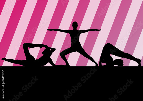 Yoga silhouettes vector background abstract template concept