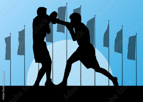 Boxing active young men box sport silhouettes vector abstract ba