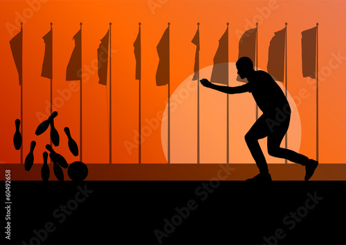 Bowling player silhouettes vector abstract background landscape