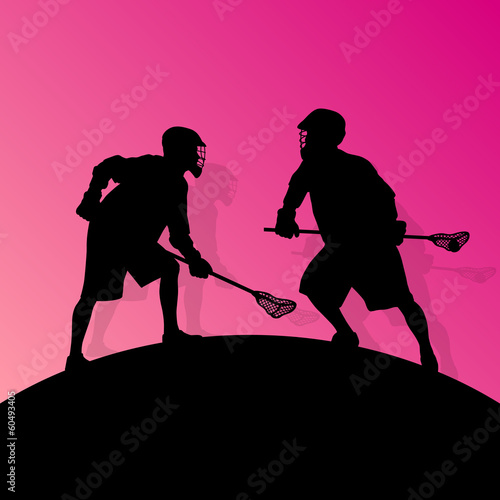 Lacrosse players active men sports silhouettes background illust