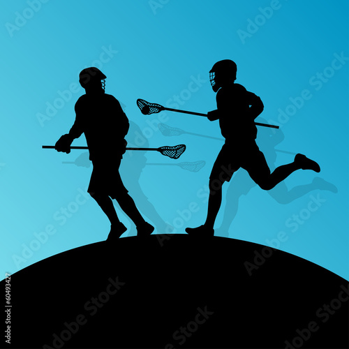 Lacrosse players active men sports silhouettes background illust