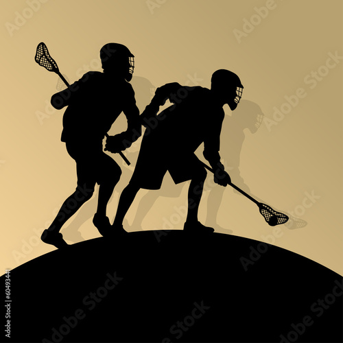 Lacrosse players active men sports silhouettes background illust