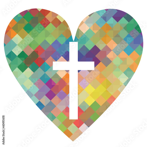 Christianity religion cross mosaic heart concept abstract backgr