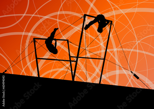 Active children sport silhouettes on uneven bars vector abstract
