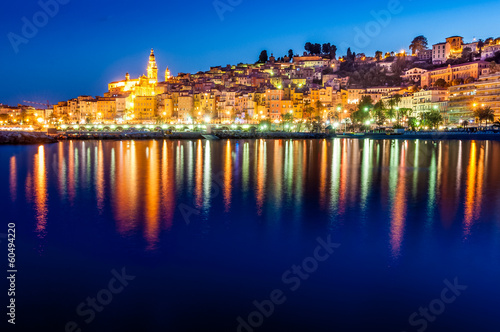 Night skyline of colorful village Menton in Provence