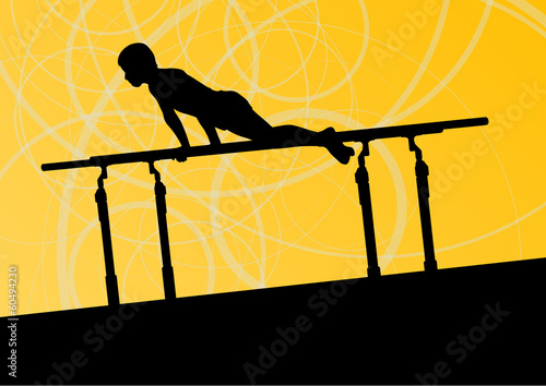 Active children sport silhouette on parallel bars vector abstrac