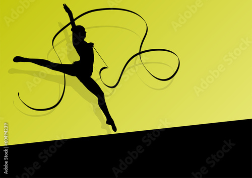 Teenager gymnastics with ribbon vector abstract background