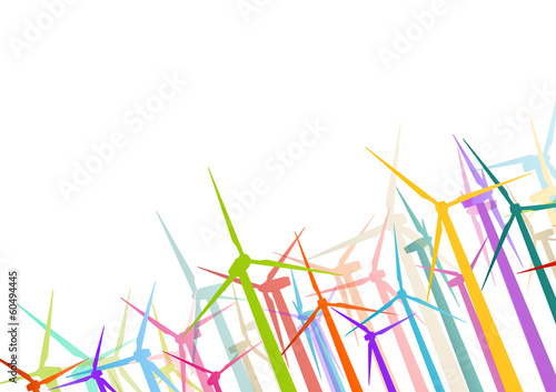 Colorful wind electricity generators and windmills detailed ecol