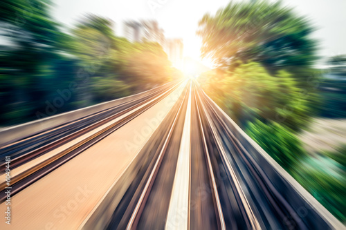 Photography Sky train through the city center in Kuala Lumpur,motion blur