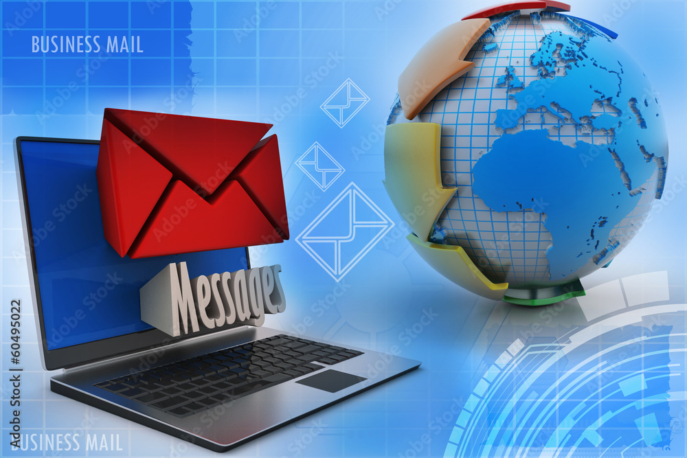 E-mail concept. Modern Laptop and envelope E-mail concept. Modern Laptop and envelope