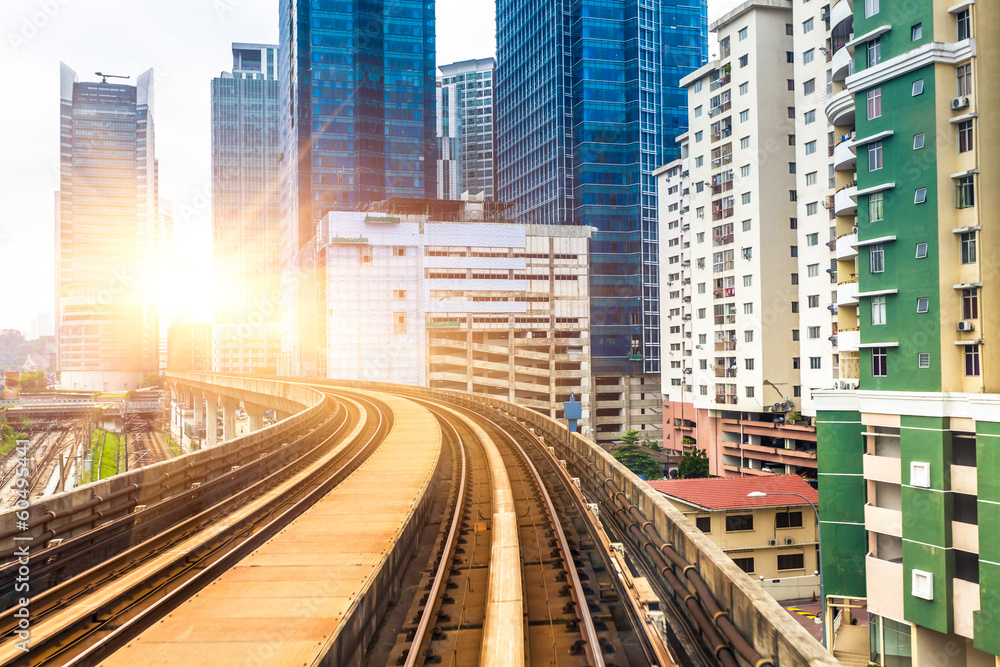 Fototapeta premium Sky train through the city center in Kuala Lumpur
