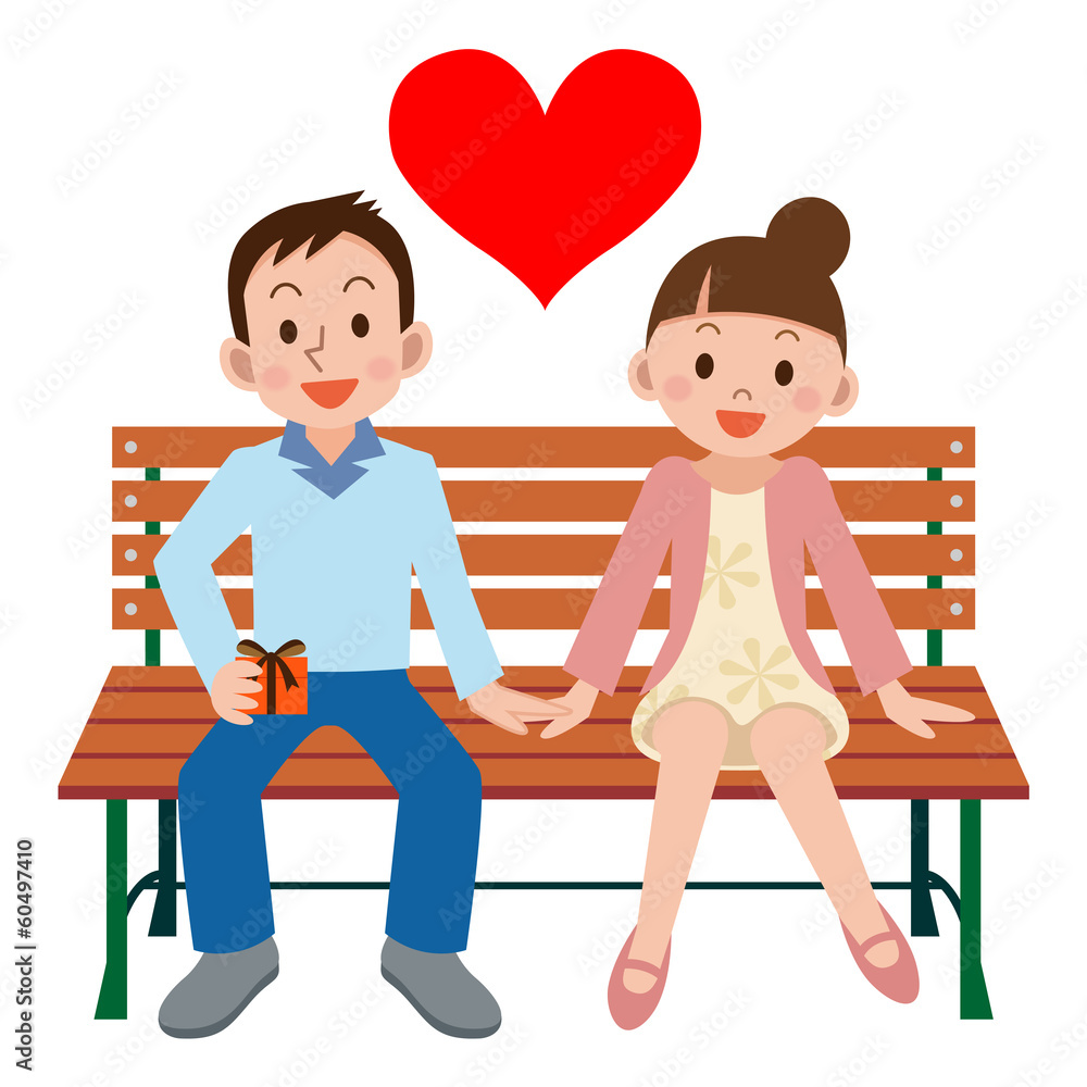 記念日にベンチに座るカップル Stock イラスト Adobe Stock