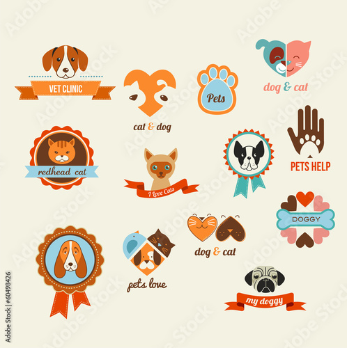 Pets vector icons - cats and dogs elements