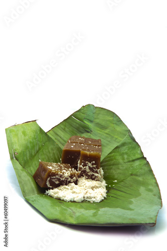 Fotografie Grøn Dessert on banana leaves.