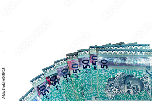 Malaysian ringgit money notes isolated on white background. photo