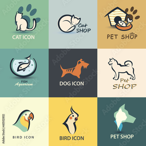 pets vector icons collection