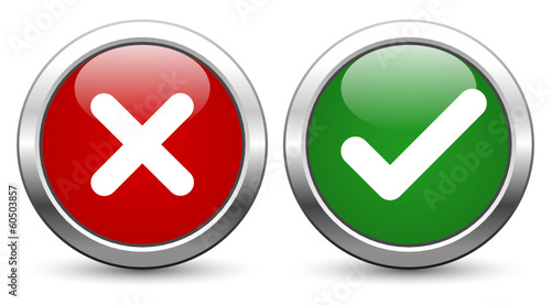 Cross, Check Mark - Glossy Metallic Buttons