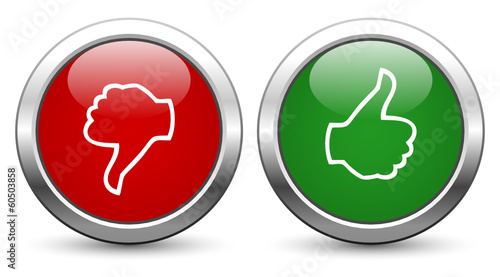 Thumbs down, Thumbs up - Glossy Metallic Buttons