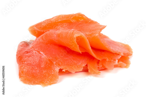 smoked salmon slices isolated on white background