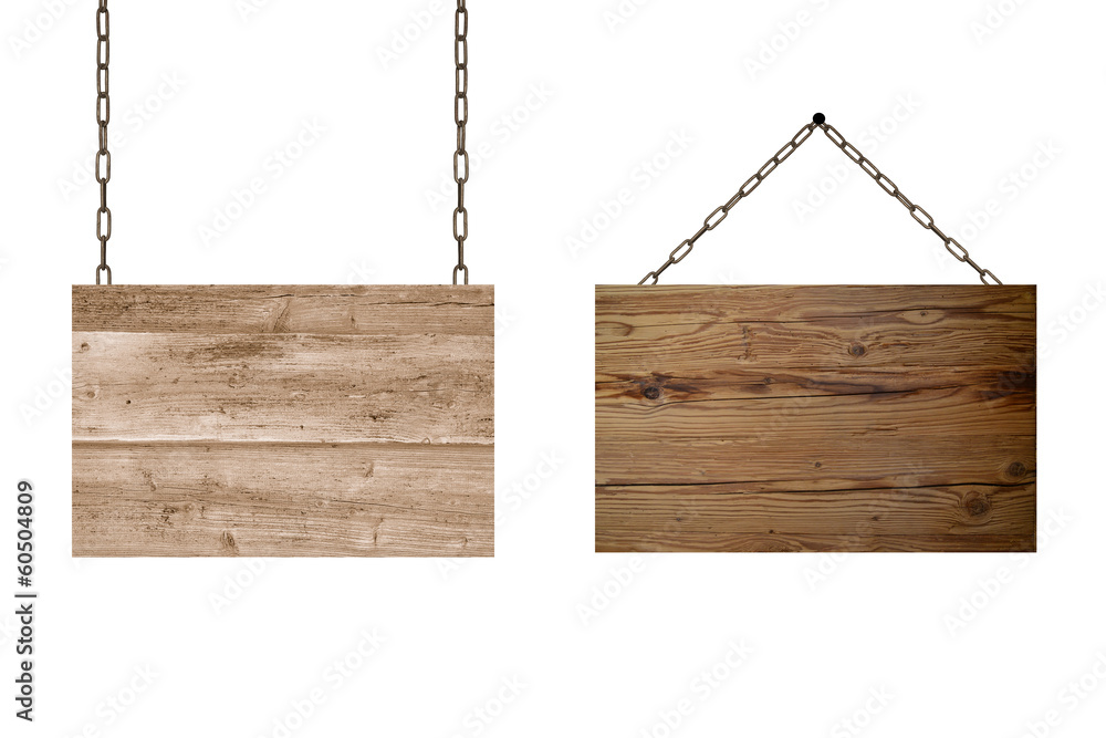 altes Holzschild hängt an Kette altes Holzschild hängt an Kette