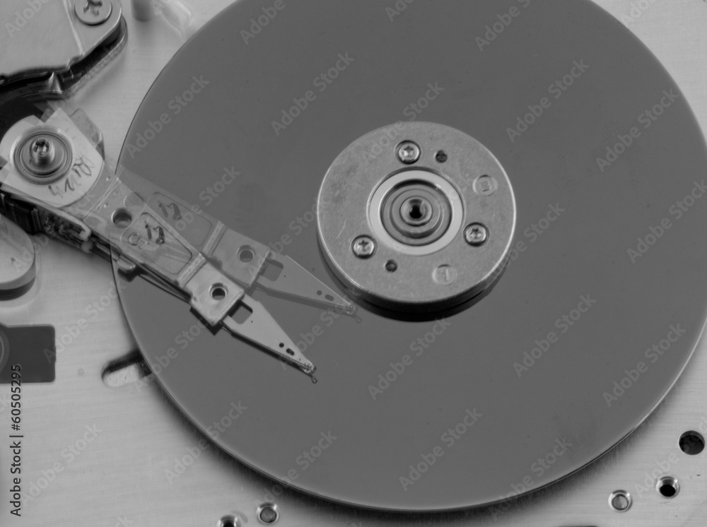 Open computer hard drive on white background Open computer hard drive on white background