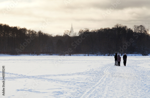 walking people on snowy field