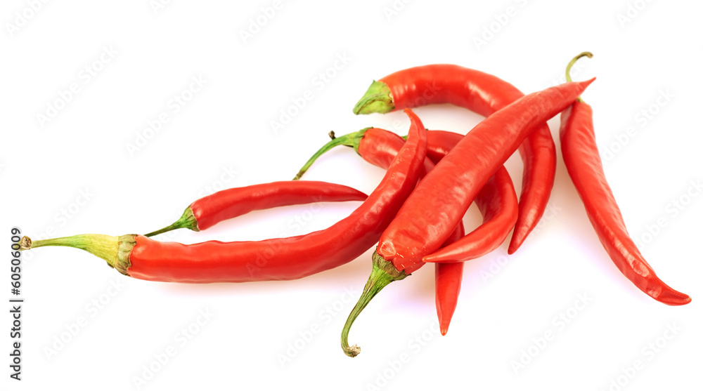 Pile of chili peppers isolated