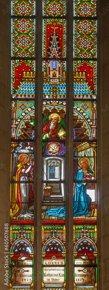 Bratislava - Annunciation scene on windowpane in cathedral
